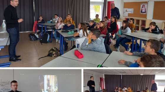 Le prêtre Roland Danielou rencontre les élèves de 6ème